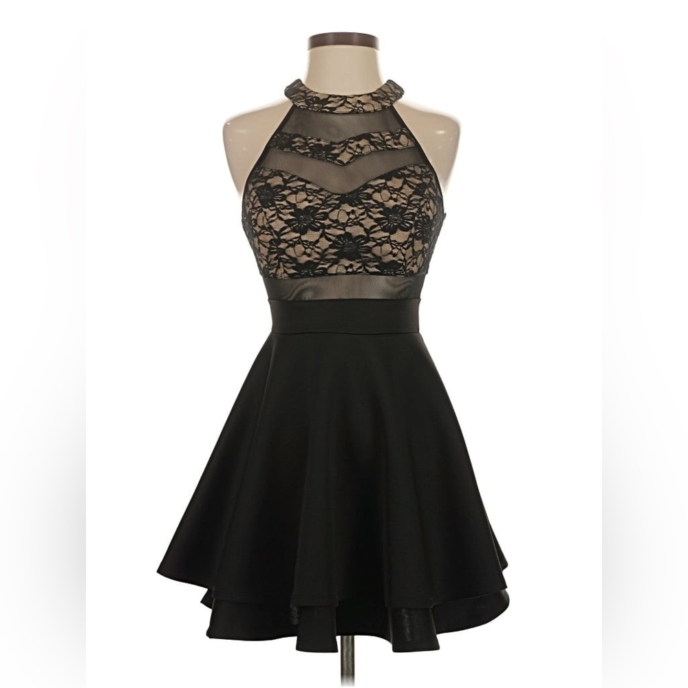 Honey and Rosie Elegant Black Lace Halter Dress